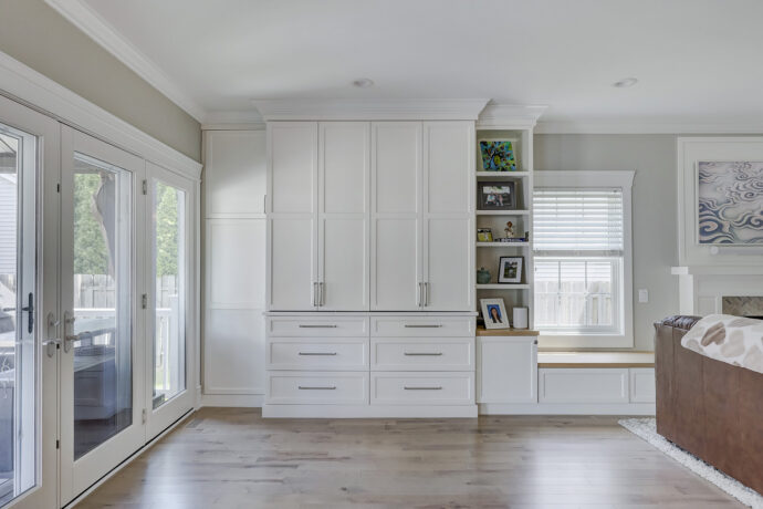 Hidden coffee bar built into custom cabinetry in Birmingham Michigan kitchen