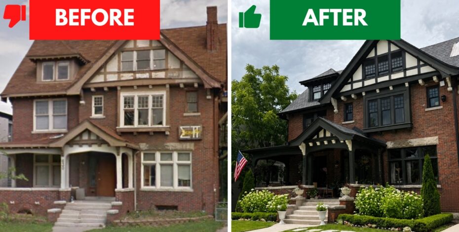 Historic 1906 brick Tudor home in Detroit before renovation and restoration by Maxwell Building Services.