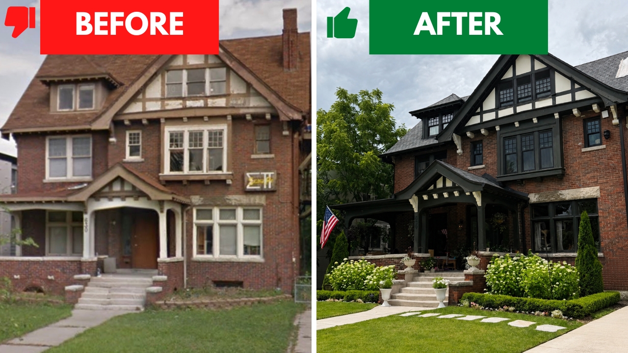 Historic 1906 brick Tudor home in Detroit before renovation and restoration by Maxwell Building Services.