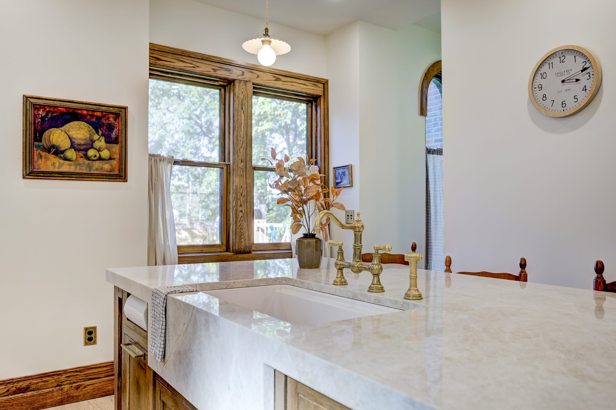Island sink looking toward the window and breakfast area in a Birmingham MI kitchen remodel